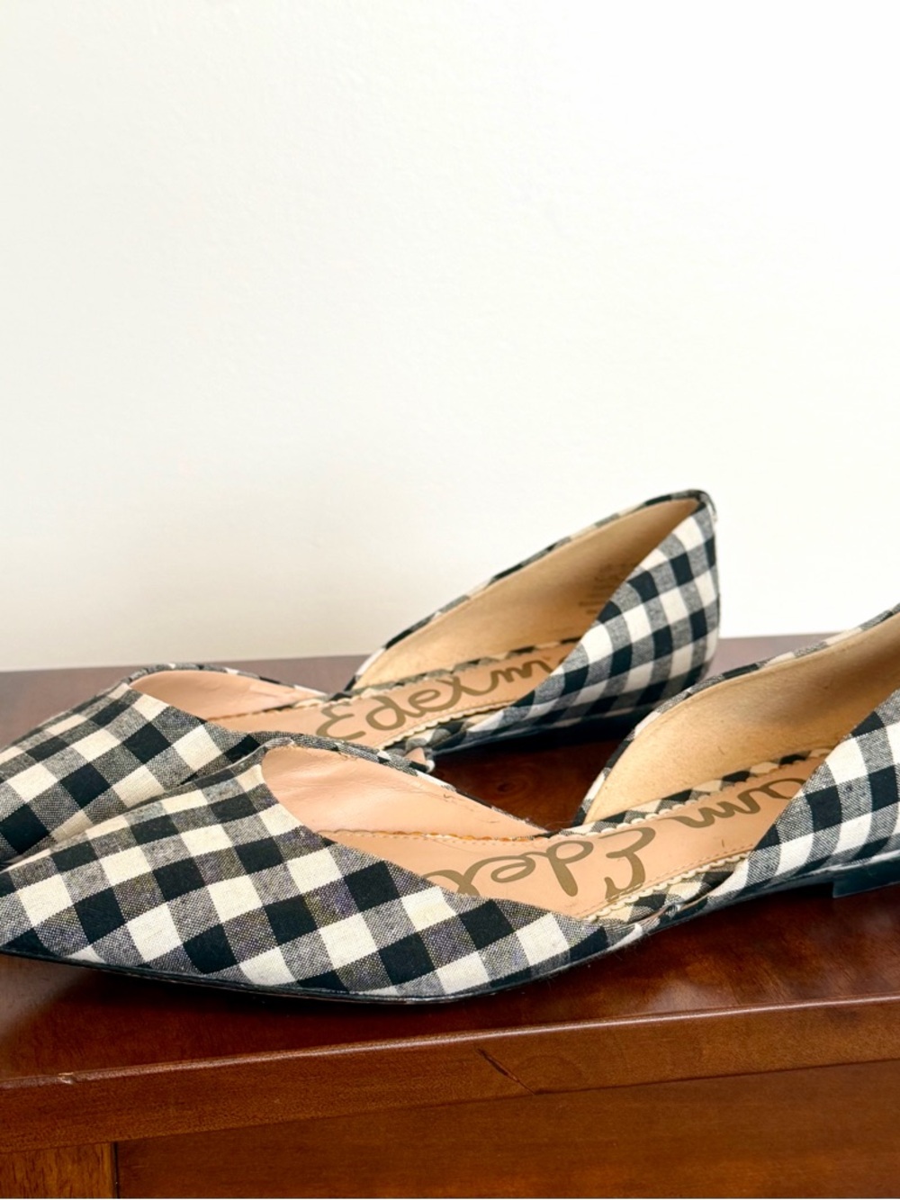 Sam Edelman Black & White Gingham Pointed D'Orsay Flats